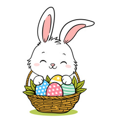 Cute White Little Easter Bunny Rabbit On Egg