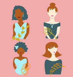 Icons Set With Women Portraits