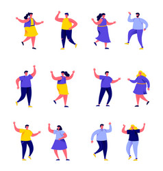 Set Of Flat People Dancing At Club Or Music