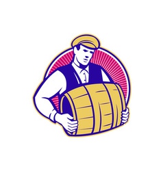 Bartender Carrying Beer Keg Retro