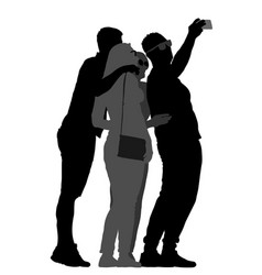 Teenagers Tourists Taking Selfie Photo Silhouette