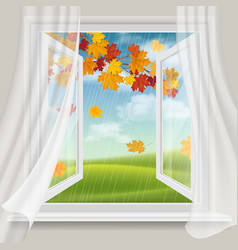 Open Window And Autumn Landscape