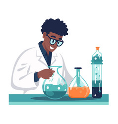 Scientist In Lab Coat Conducts Chemical Experiment