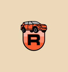 Line Art Of Car With R Initial Letter