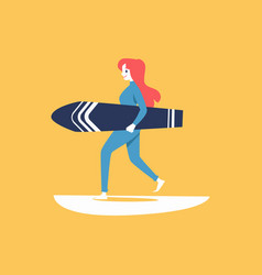 Surfer Woman Character Carrying Surfboard Flat