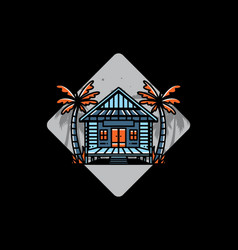 Wood House On The Beach Badge Design