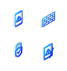 Set Isometric Line Firewall Security Wall Mobile