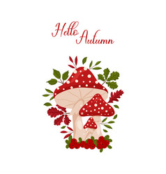 Autumn Fly Agaric Postcard With Berries And Leaves