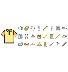 Clothing Repair Icons Set Color Line