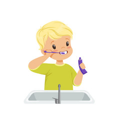 Boy brushing his teeth with tooth brush kid Vector Image