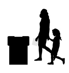 Silhouette Of Voting Woman With Child Election