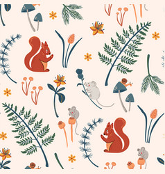 Forest Seamless Pattern With Field Mice Squirrel