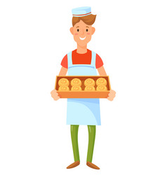 Happy Baker With Pastry Box Cartoon Professional