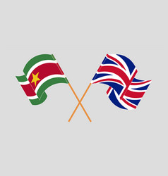 Crossed And Waving Flags Of Suriname And The Uk