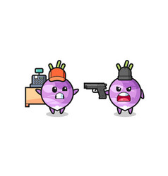 Cute Turnip As A Cashier Is Pointed A Gun