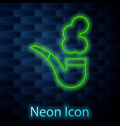 Glowing Neon Line Smoking Pipe With Smoke Icon