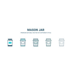 Mason Jar Icon In 5 Different Style Outline