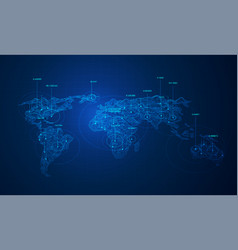 World Map Terrain With Technology Data