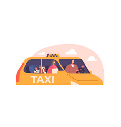 Family Characters Mother And Children Using Taxi