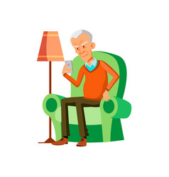 Old Man Reading Sms On Mobile Phone Screen