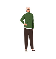 Modern Elderly Woman In Fashion Casual Clothes