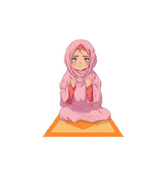 Muslim Girl Sitting On The Prayer Rug While