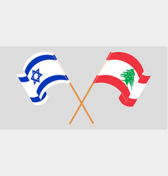 Crossed And Waving Flags Of Lebanon And Israel