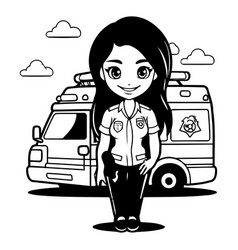 Beautiful Police Woman And Ambulance On Blue