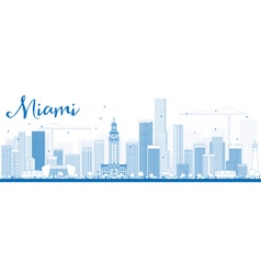 Outline Miami Skyline With Blue Buildings