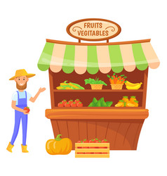 Fruit And Vegetables Cartoon Stand Street Market