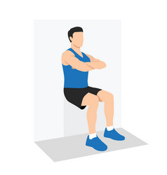 Man Doing Wall Sit Exercise Flat