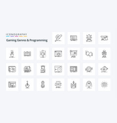 25 Gaming Genres And Programming Line Icon Pack