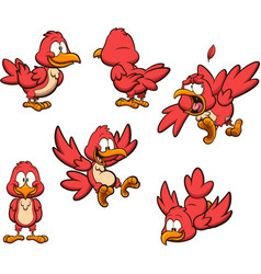 Red Cartoon Bird With Different Poses