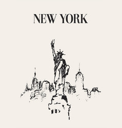 Sketch Of New York City With Statue Liberty