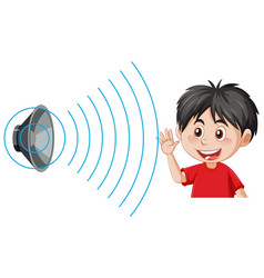 A Boy Hearing Sound With Speaker Icon