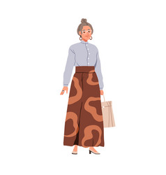 Senior Old Woman In Modern Clothes Wearing