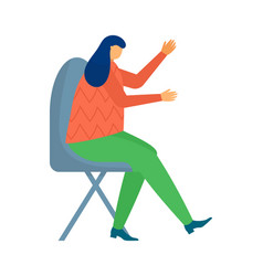 Woman Sitting On Chair Gesticulating With Hands