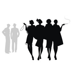 Silhouettes Four Flapper Girls Walking