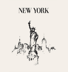 Sketch Of New York City With Statue Liberty