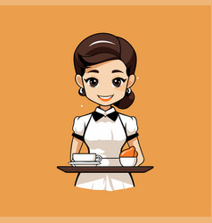 Cute Waitress Holding A Tray Of Food Isolated