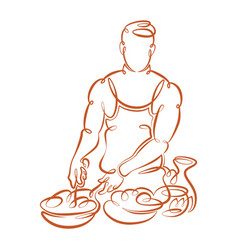 Young Male Cook Chef In Apron Stirring Prepares