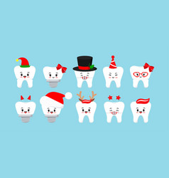 Christmas Teeth Winter Dental Icon Set Isolated