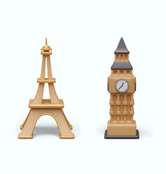 Eiffel Tower And Big Ben Realistic Architectural