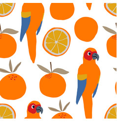 Parrots And Oranges Pattern On White Background