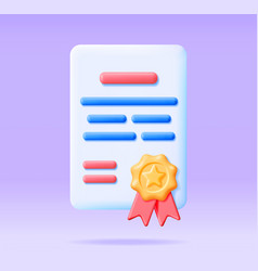 3d Certificate Icon With Stamp And Ribbon