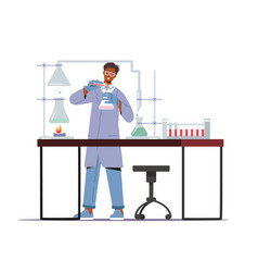 Man Scientist Wearing Lab Coat Holding Beaker