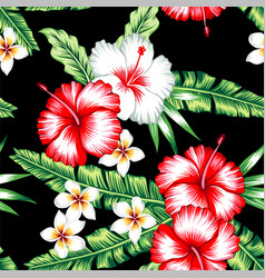 Tropical leaves green seamless pink background Vector Image
