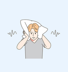 Man Cover Ears With Pillow