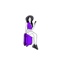 Young Woman With A Suitcase Goes On Vacation