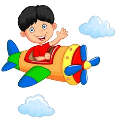 Cartoon Boy Riding Airplane